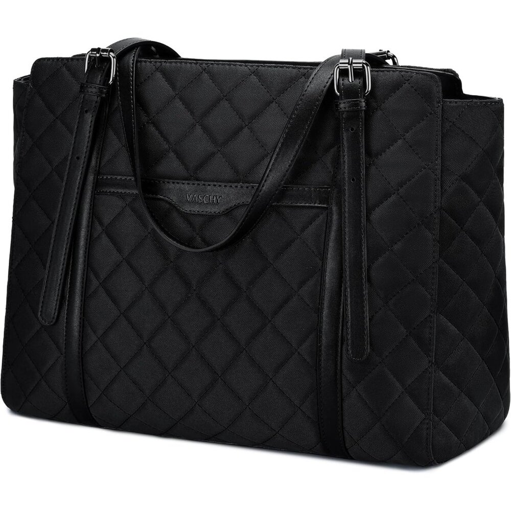 Water-Resistant 15.6" Laptop Tote Bag - Chic Quilted Shoulder Bag For Women